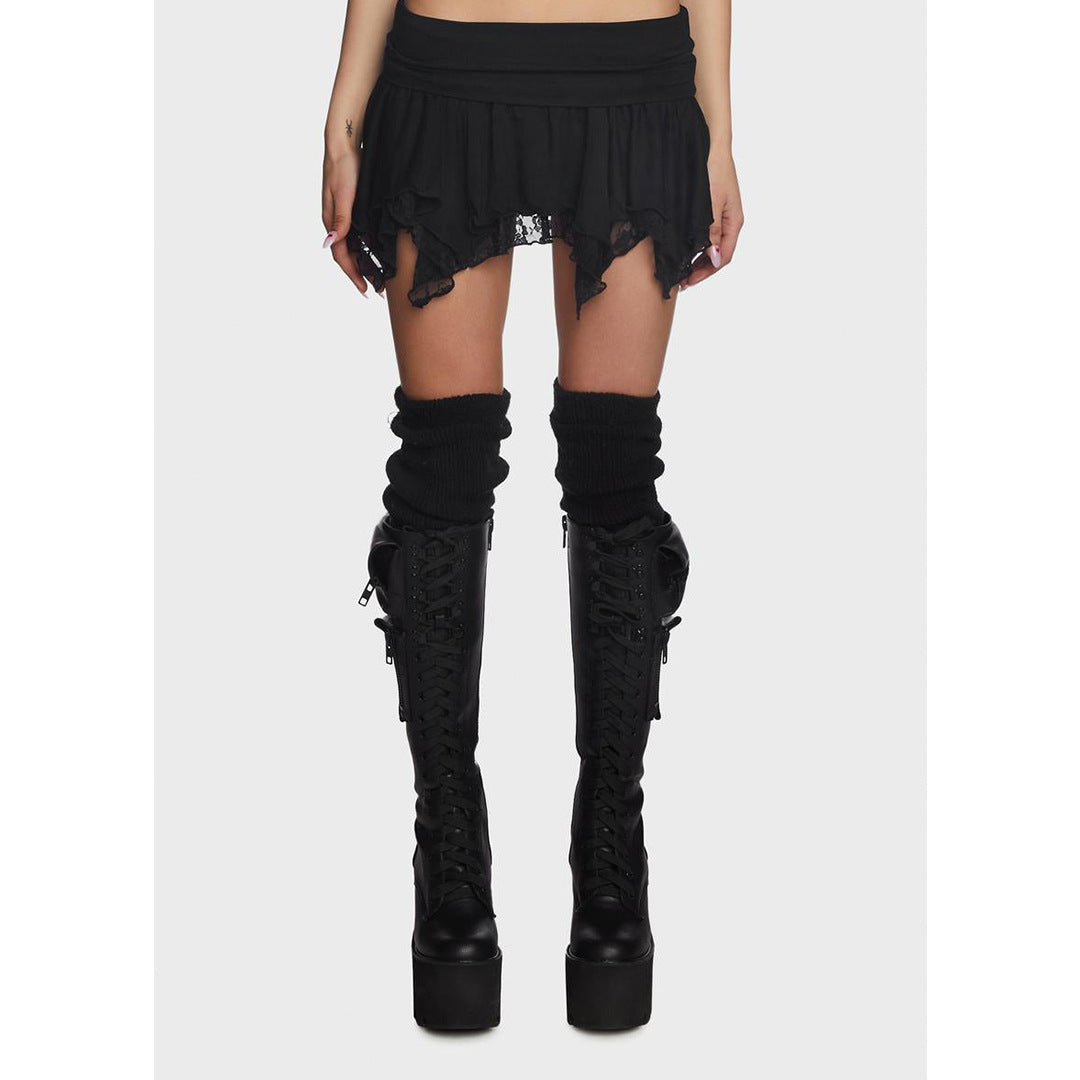 Double Layer Lace Asymmetric Mini Skirt - Wicked Vixsin