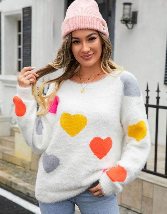 Cozy Winter Love Sweater with Round Neck Design - Wicked Vixsin