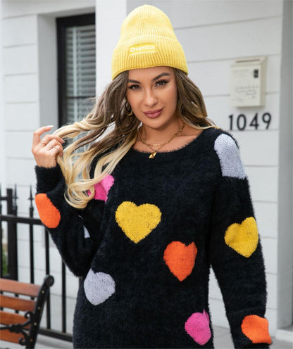 Cozy Winter Love Sweater with Round Neck Design - Wicked Vixsin