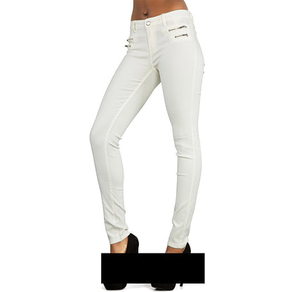 Low Waist Slim Stretch Faux Leather Pants with Double Zipper - Wicked Vixsin