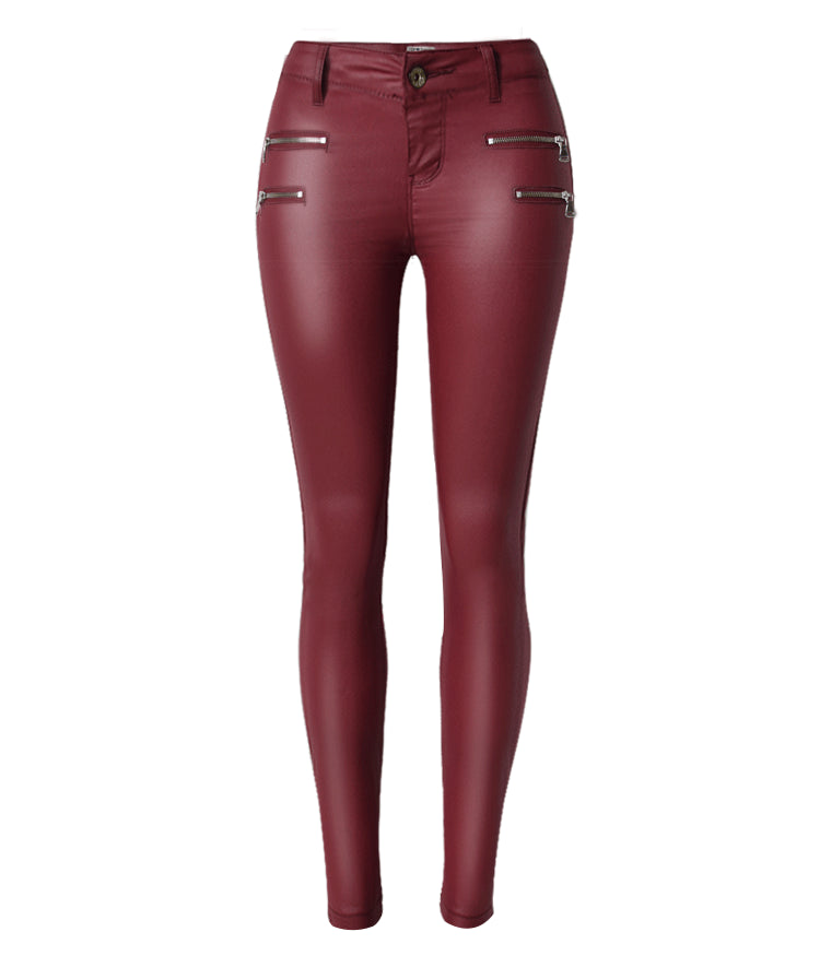 Low Waist Double Zipper Faux Leather Skinny Pants - Wicked Vixsin