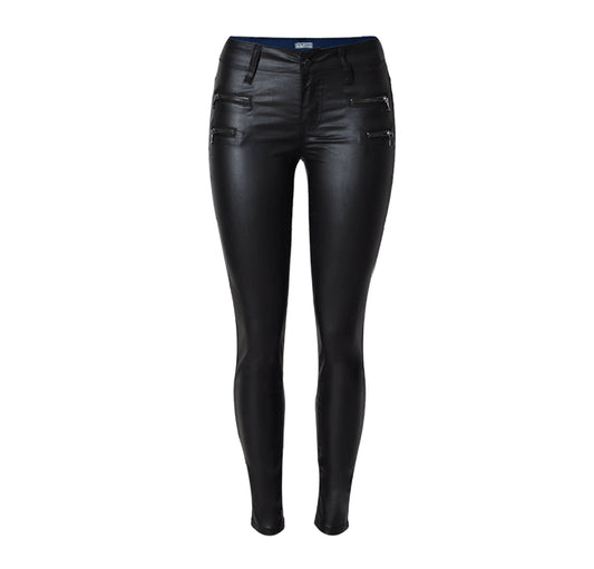 Low Waist Double Zipper Faux Leather Pants - Wicked Vixsin