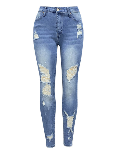 Mid Waist Ripped/Distressed Skinny Jeans - Wicked Vixsin