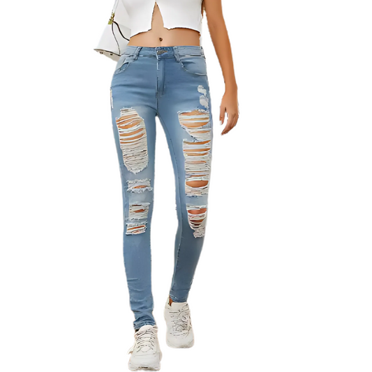 Ripped Distressed Skinny Jeans with Frayed Hem - Stretchy Comfort Fit - Wicked Vixsin