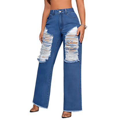 Ripped Wide Leg Denim Jeans - Wicked Vixsin