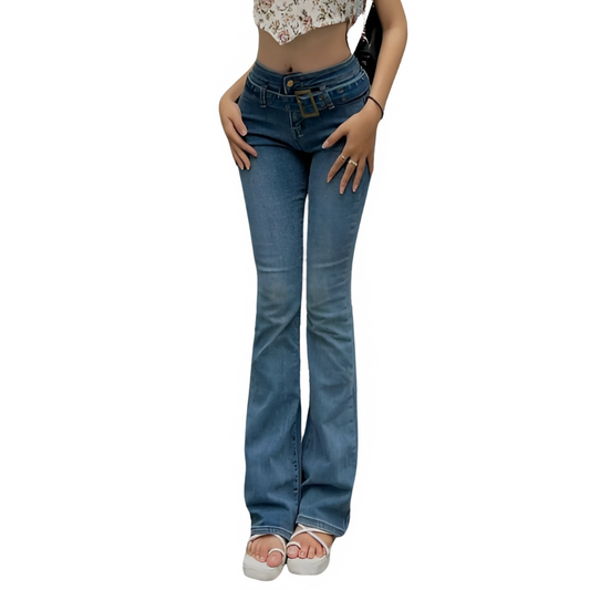 High Rise Denim Belt Stretch Boot Cut Jeans - Wicked Vixsin