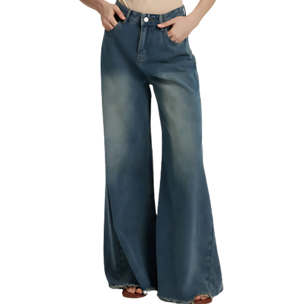 Wide Leg Washed Denim Elephant Bell Jeans - Wicked Vixsin