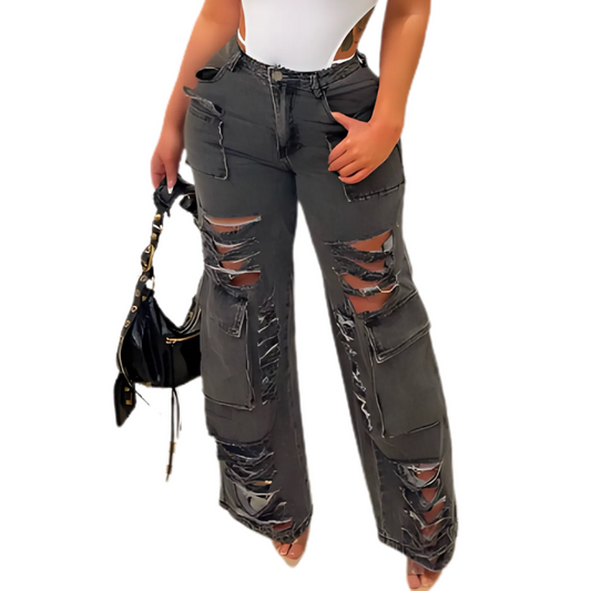 Ripped Distressed Slightly Flared Denim Jeans - Wicked Vixsin