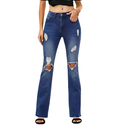 Ripped Distressed Boot-Cut Stretch Jeans - Wicked Vixsin