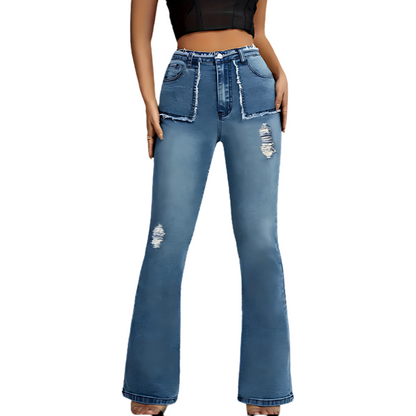 High Waist Bootcut Jeans with Stitching & Burr Pocket Design - Wicked Vixsin