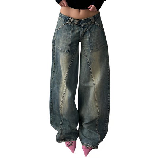 Distressed Low Waist Wide Leg Jeans - Wicked Vixsin