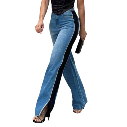 Side Slit Stitching Wide Leg Jeans - Wicked Vixsin