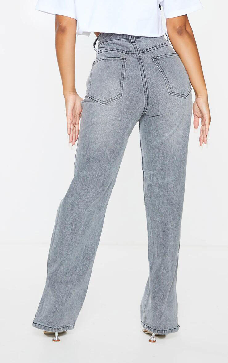 High-Waist Straight-Leg Denim Trousers with Ripped Hem Micro-Flare - Wicked Vixsin