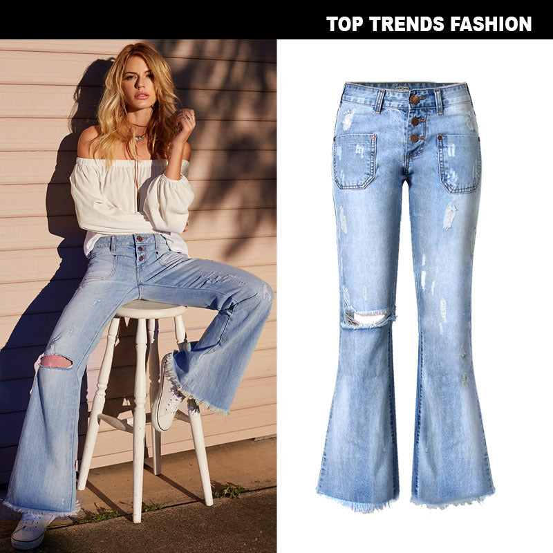 Distressed Loose Wide Leg Denim Jeans - Wicked Vixsin