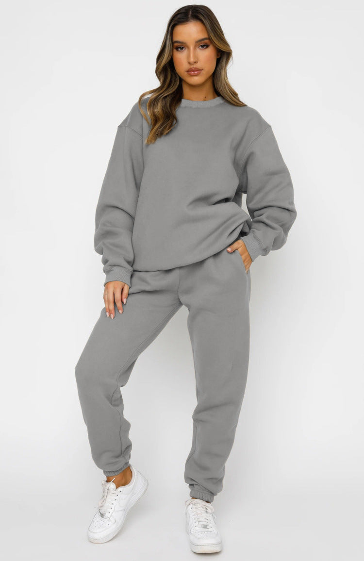 Solid Color Crew Neck Sweatshirt & Sweatpants Set - Wicked Vixsin