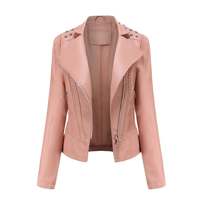 Collared Rivet Leather Motorcycle Jacket - Wicked Vixsin