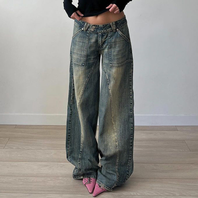 Distressed Low Waist Wide Leg Jeans - Wicked Vixsin