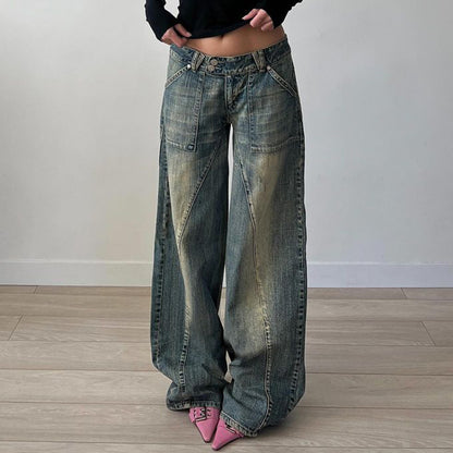 Distressed Low Waist Wide Leg Jeans - Wicked Vixsin