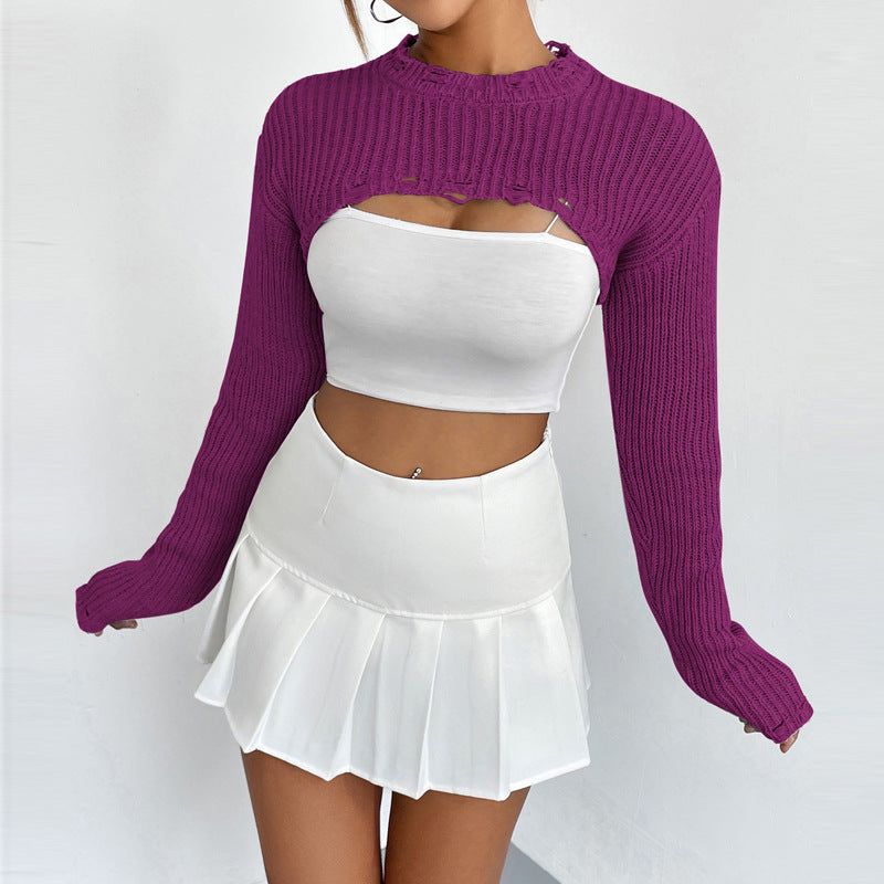 Ultra Short Pullover Knit Top - Sexy Half Sleeve Design - Wicked Vixsin