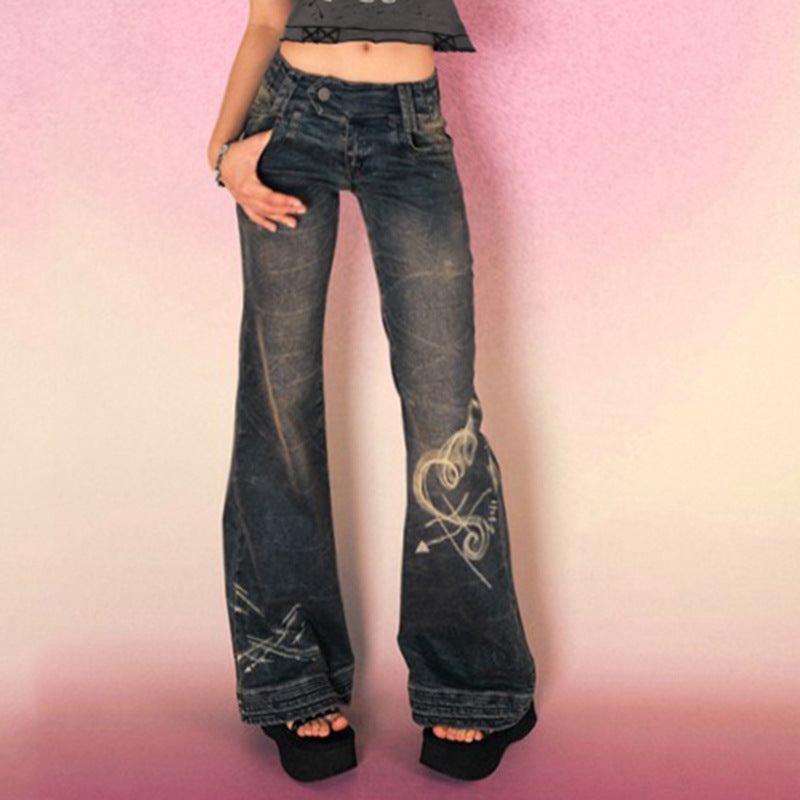 Low Rises Print Design Flared Jeans - Wicked Vixsin