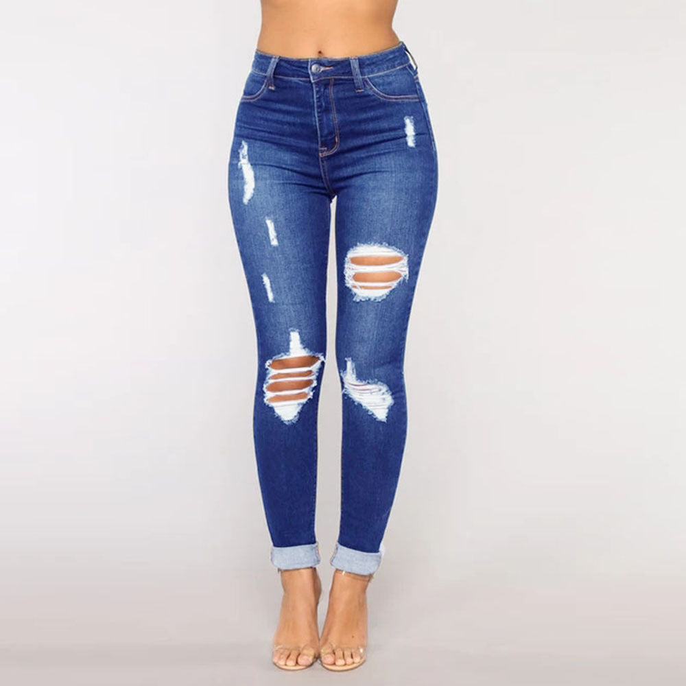 Dark Wash High Rise Distressed Skinny Jeans - Wicked Vixsin