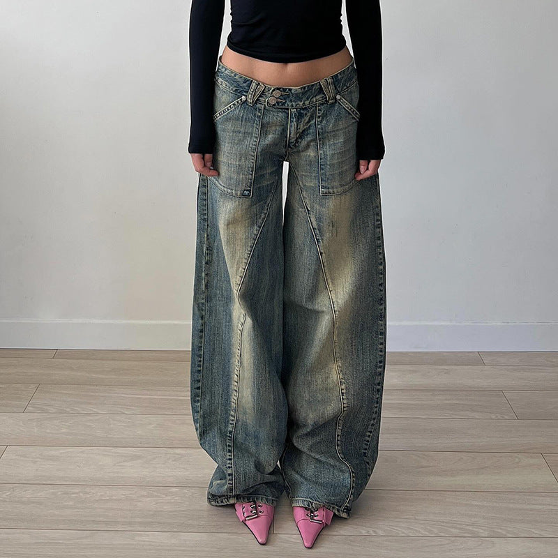 Distressed Low Waist Wide Leg Jeans - Wicked Vixsin