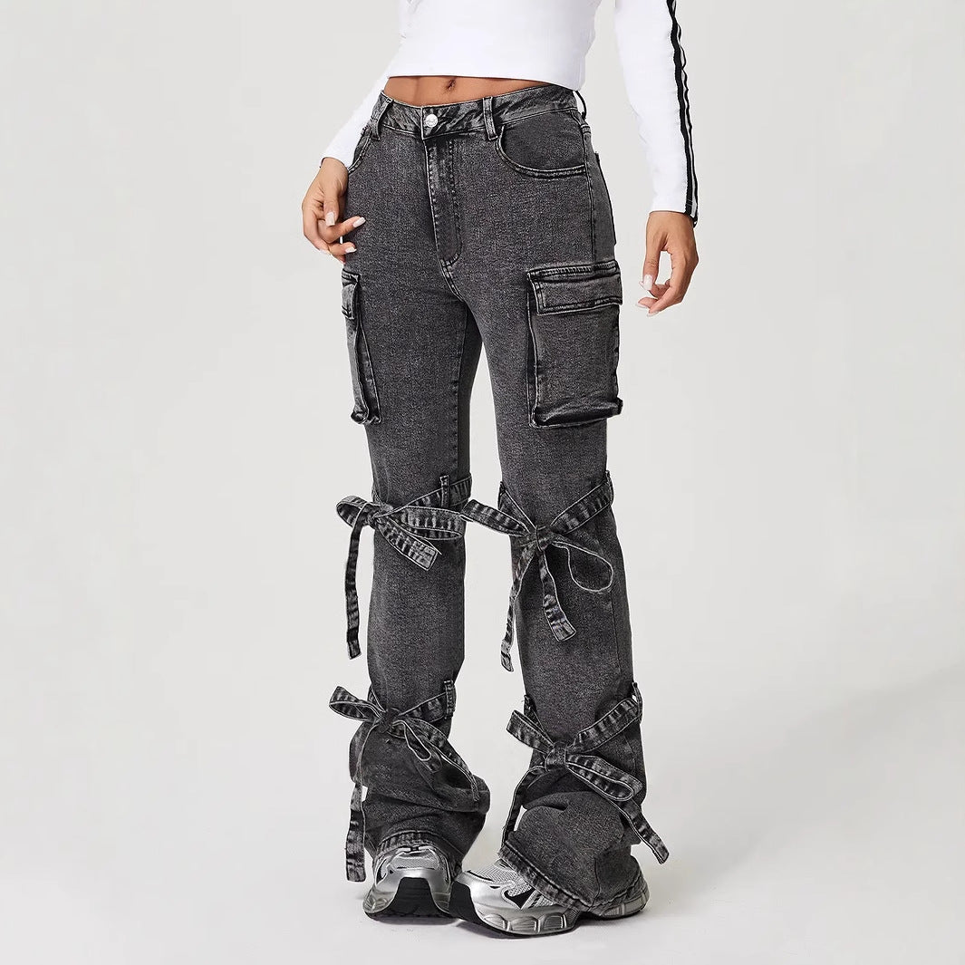 Bootcut Jeans with Mid Elastic Waist  Large Pockets - Wicked Vixsin