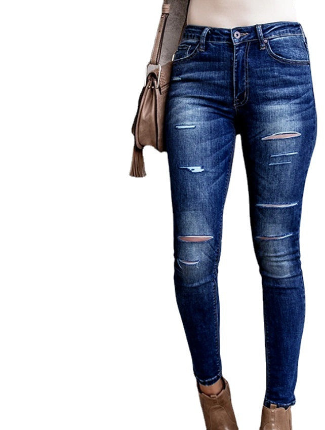 Dark Washed High Rise Skinny Distressed Jeans - Wicked Vixsin