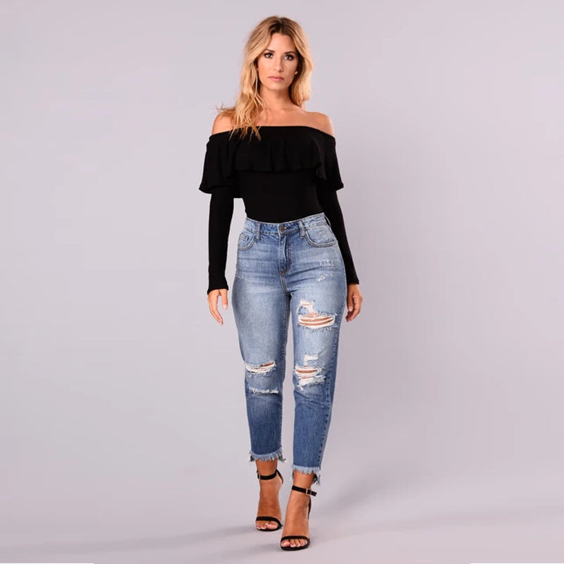 Distressed Ankle Length Skinny Jeans - Wicked Vixsin