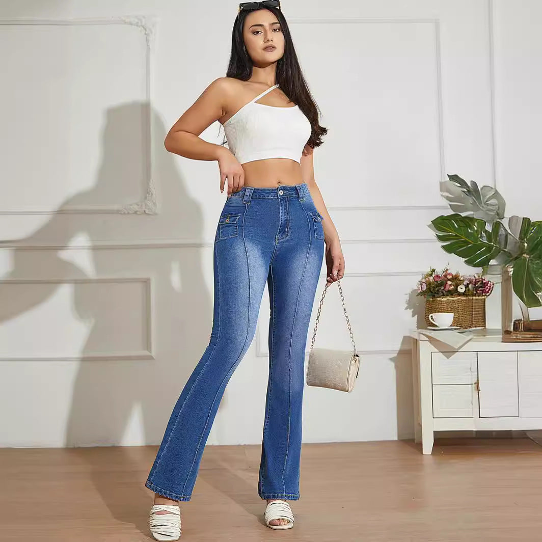 High-Waist Washed Denim Jeans with Pockets - Wicked Vixsin