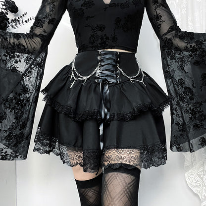 Chain Cross Double Layer Lace Up Skirt - Wicked Vixsin