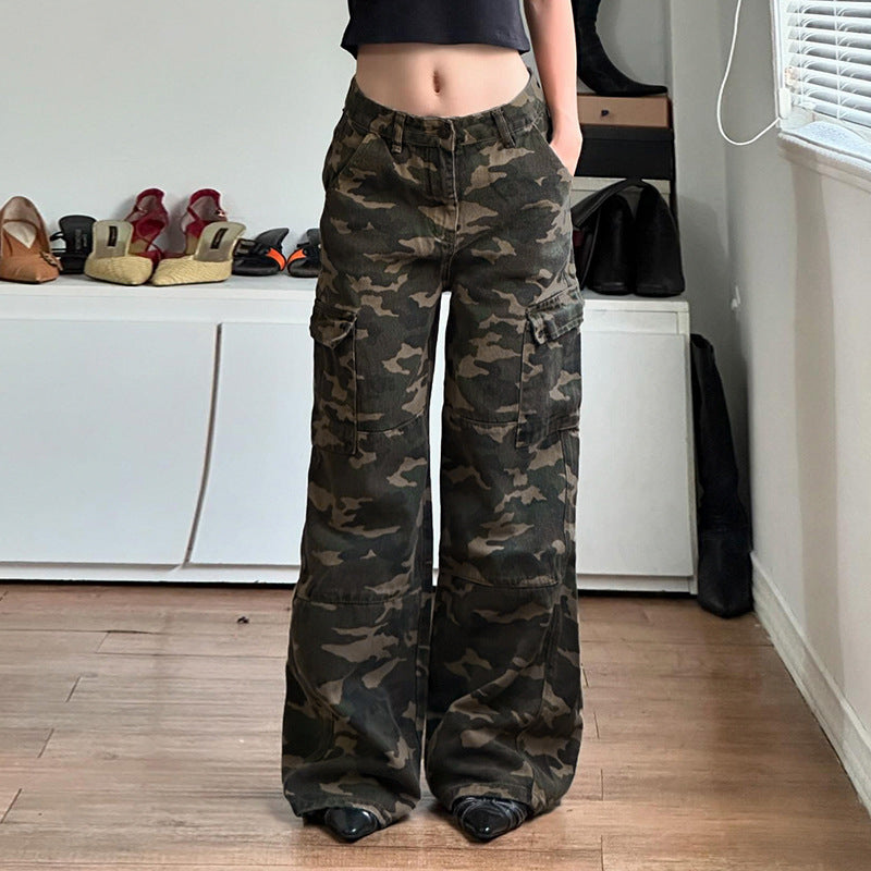 Camouflage Multi Pocket Low Waist Wide Leg Trousers - Wicked Vixsin