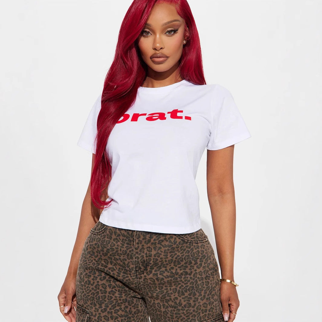 White & Red Short Sleeved Dare Crop Top - Wicked Vixsin