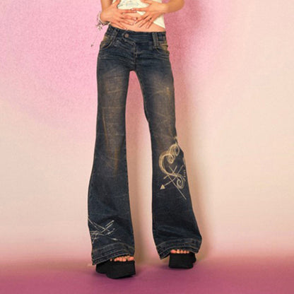 Low Rises Print Design Flared Jeans - Wicked Vixsin