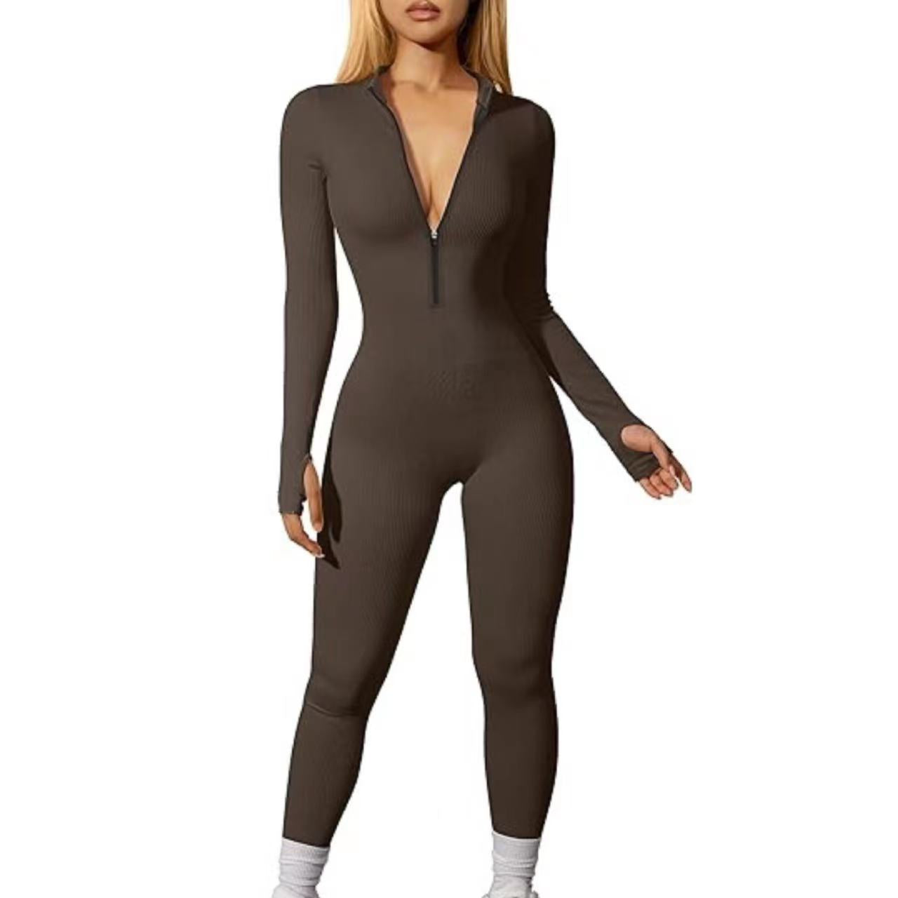 Ribbed Workout Long Sleeve Zipper Jumpsuit - Wicked Vixsin