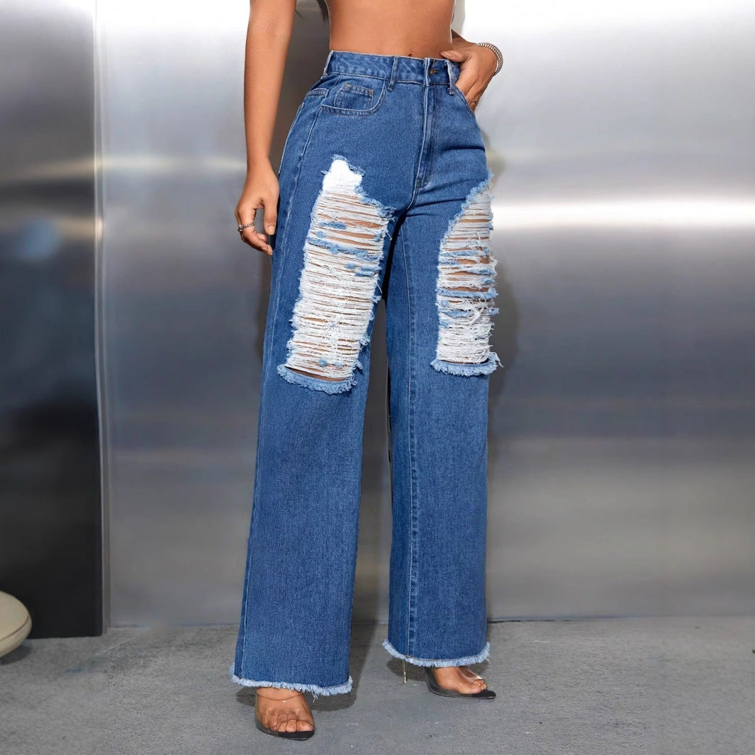 Ripped Wide Leg Denim Jeans - Wicked Vixsin