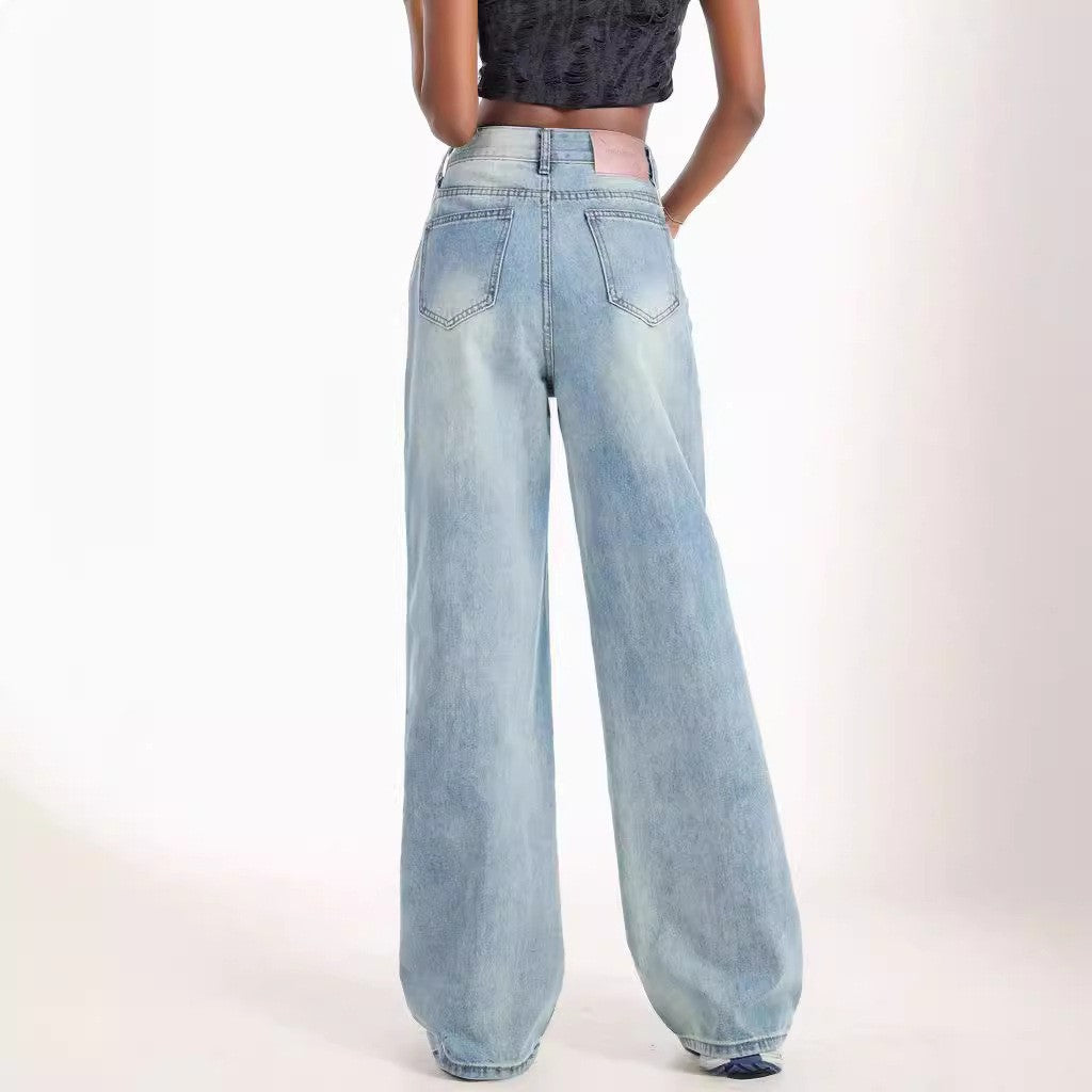 High Waist Distressed Ink Splash Design Wide Leg Jeans - Wicked Vixsin