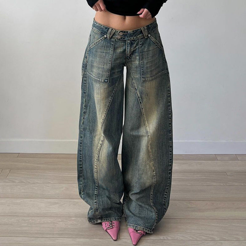 Distressed Low Waist Wide Leg Jeans - Wicked Vixsin