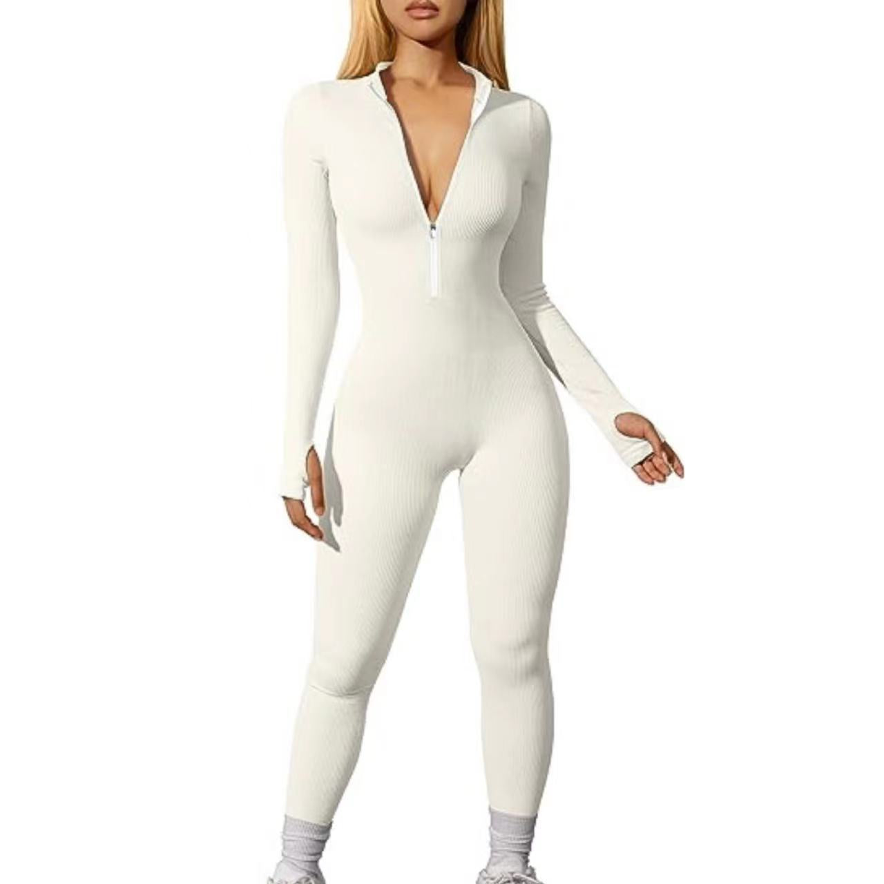 Ribbed Workout Long Sleeve Zipper Jumpsuit - Wicked Vixsin