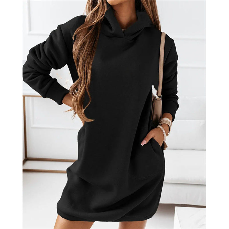 Autumn Winter New Women Clothing Hooded Hipster Long Sleeve Solid Color Women Dress Plus Size - Wicked Vixsin