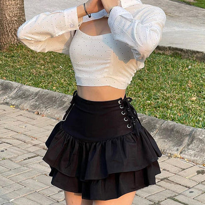 Double Layer Lace-Up Skirt