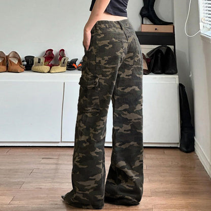 Camouflage Multi Pocket Low Waist Wide Leg Trousers - Wicked Vixsin