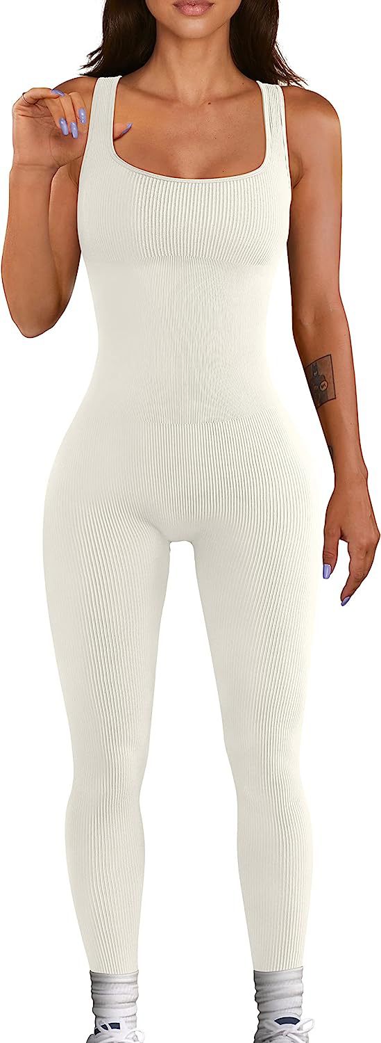 Ribbed Square Collar Yoga Sleeveless Jumpsuit - Wicked Vixsin