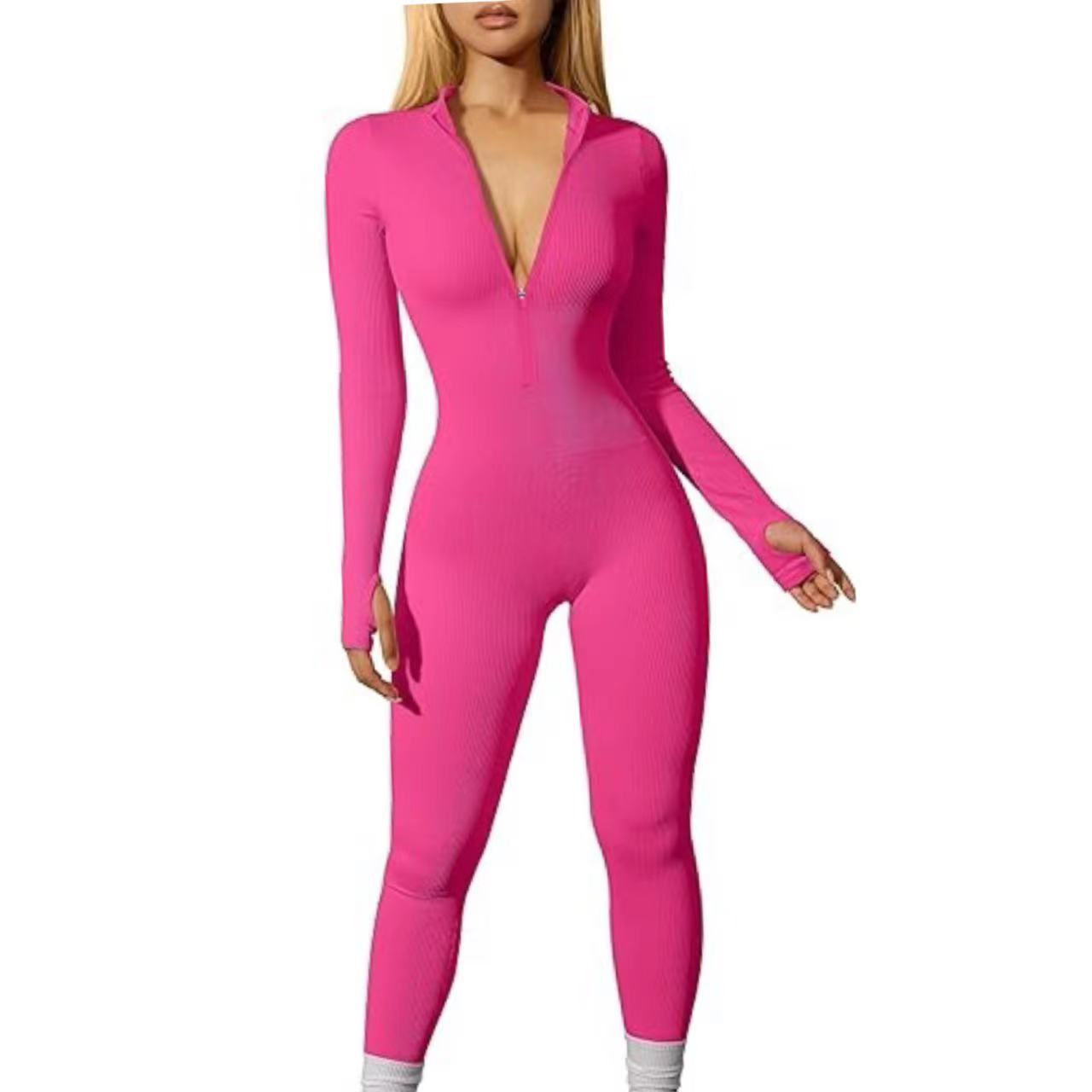 Ribbed Workout Long Sleeve Zipper Jumpsuit - Wicked Vixsin