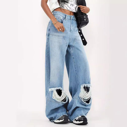 Distressed Wide Leg Ripped Jeans - Loose Fit - Wicked Vixsin