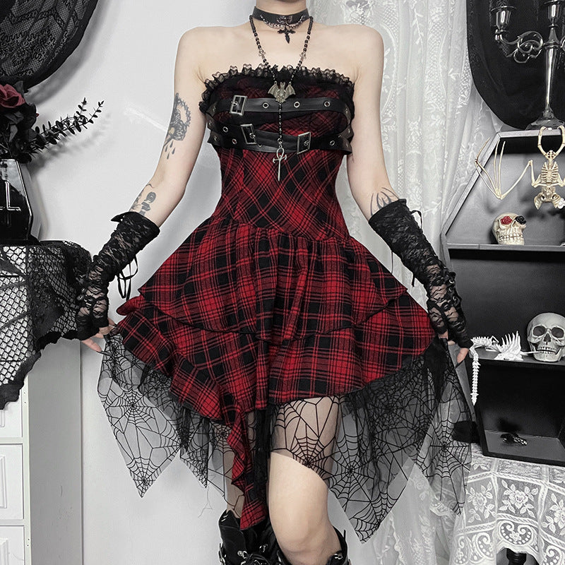 Red Plaid Tube Top Dress - Wicked Vixsin