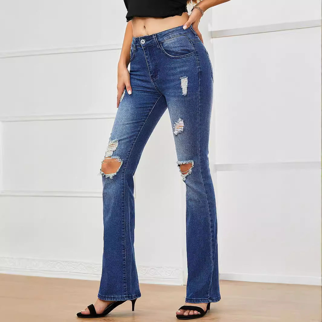 Ripped Distressed Boot-Cut Stretch Jeans - Wicked Vixsin