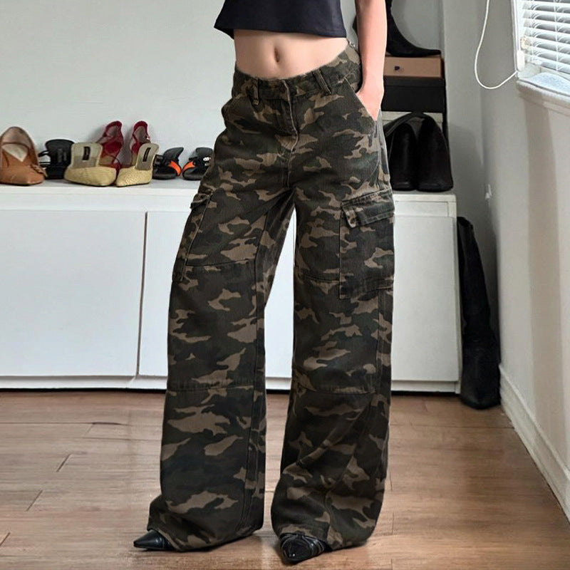 Camouflage Multi Pocket Low Waist Wide Leg Trousers - Wicked Vixsin