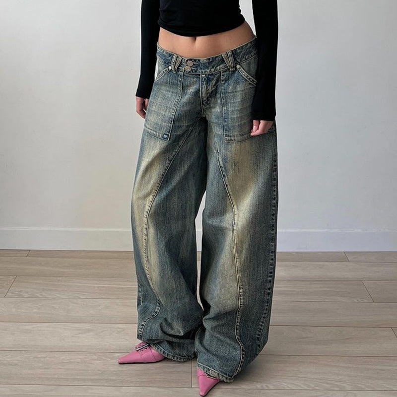 Distressed Low Waist Wide Leg Jeans - Wicked Vixsin