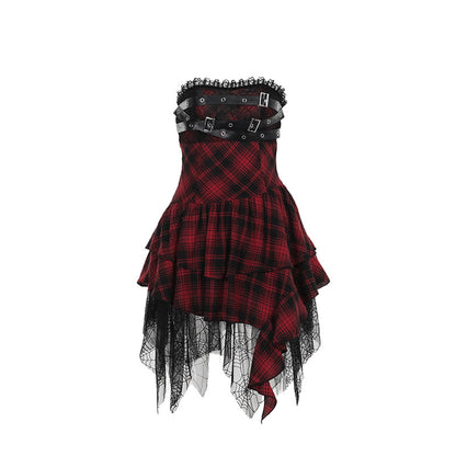 Red Plaid Tube Top Dress - Wicked Vixsin